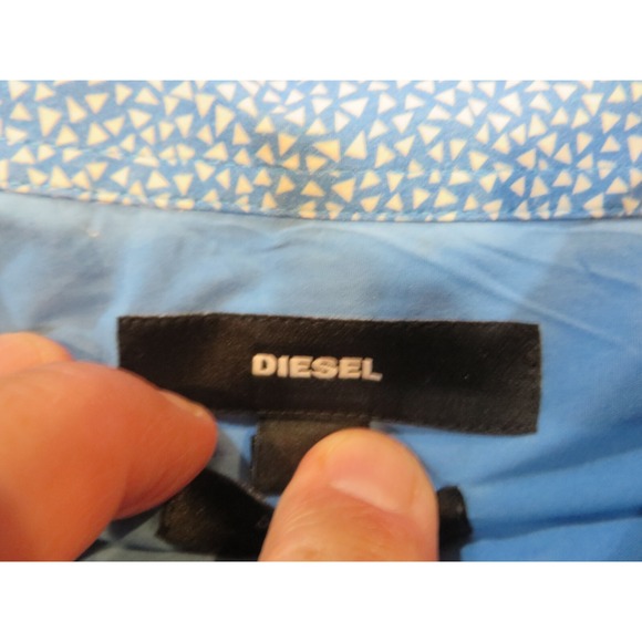 Diesel Co Mens Shirt Geometric Print Blue Slim Fit Long Sleeve Size L Preppy - Picture 3 of 7